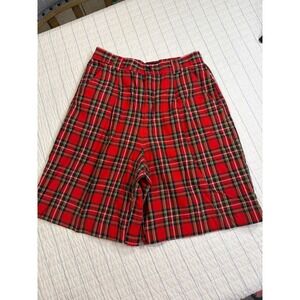 Vintage GAP Red Plaid Pleated Shorts Womens 11/12 Cotton Tartan High Waist